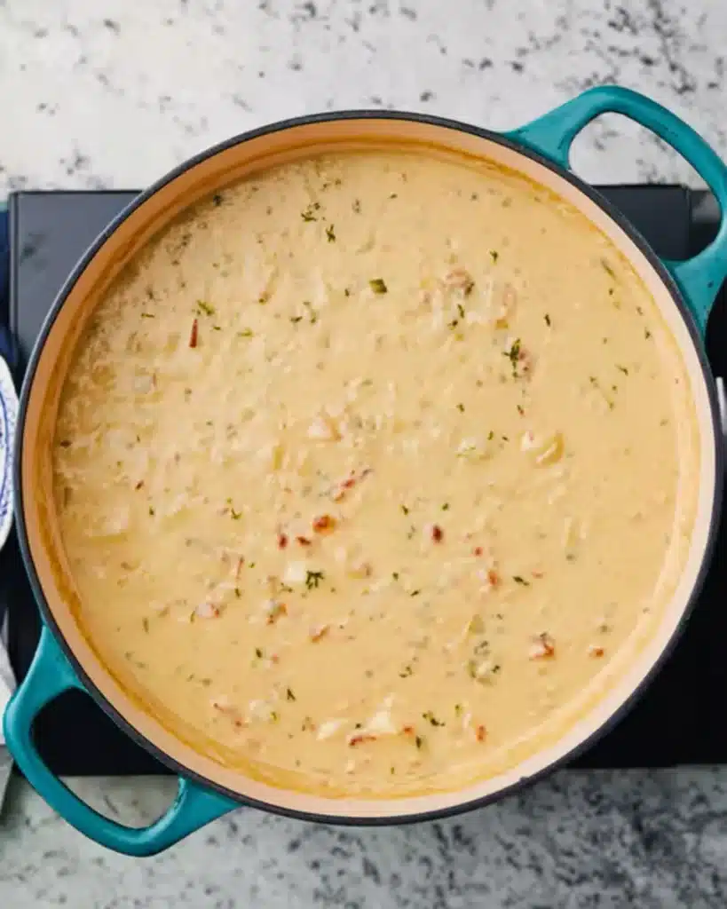 Absolutely Ultimate Potato Soup Recipe 6 Blended creamy Absolutely Ultimate Potato Soup in Dutch oven