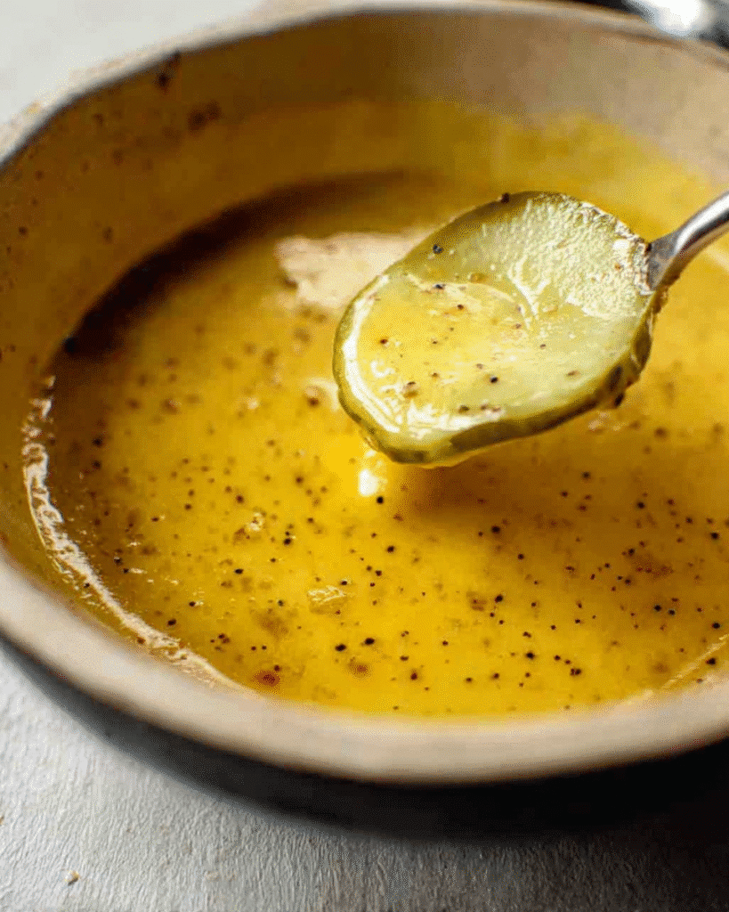 Air Fryer Fried Pickles 3 Pickle slice dipped into golden egg wash for air fryer fried pickles