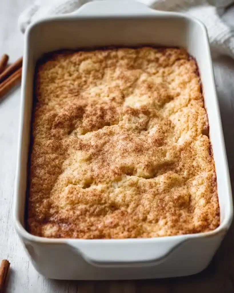Easy Apple Cobbler Recipe (Perfect for Thanksgiving) 5 Freshly baked apple cobbler with golden topping in white dish
