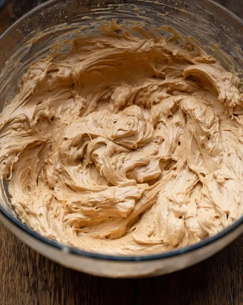 Chocolate Peanut Butter Pie (Thanksgiving Favorite) 5 Whipped peanut butter mousse in glass bowl for pie filling