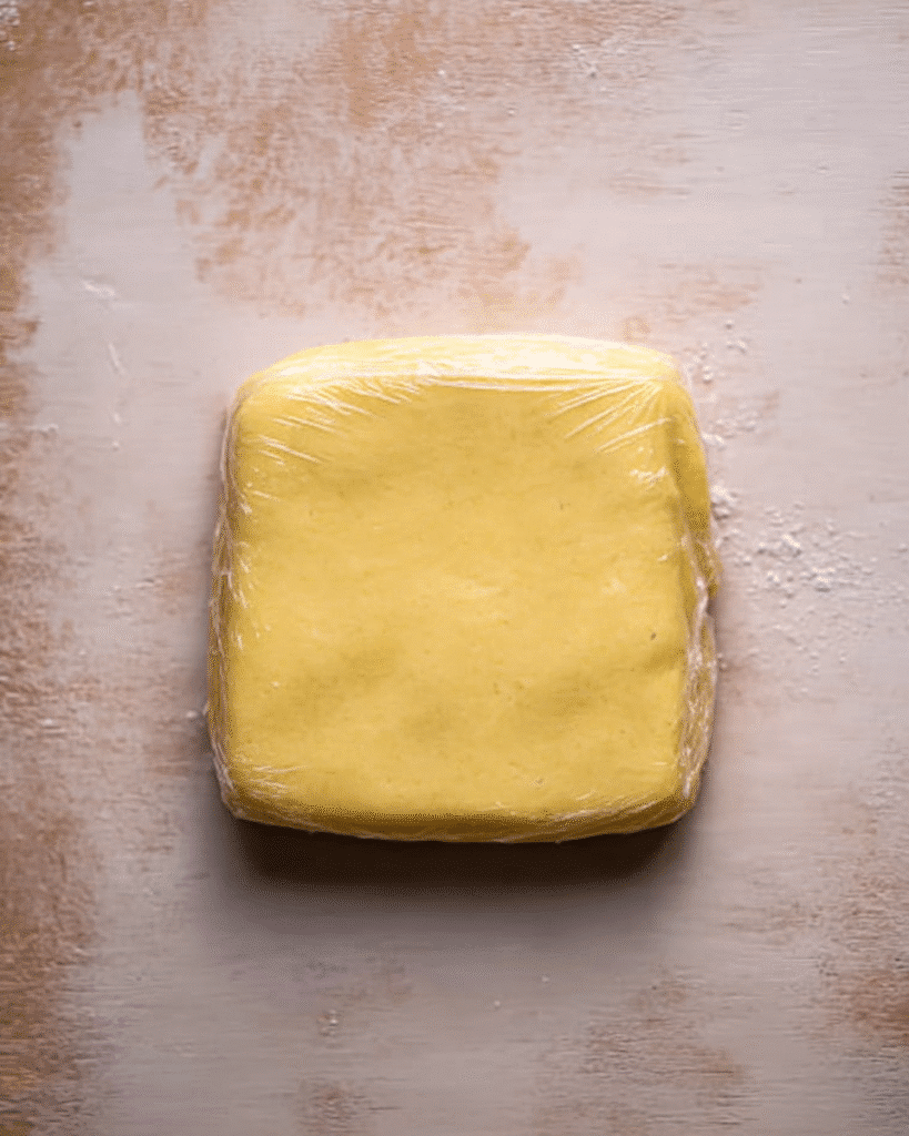 Christmas Cookies Recipe (Classic Vanilla Biscuits) 5 Wrapped slab of Christmas cookie dough ready to chill