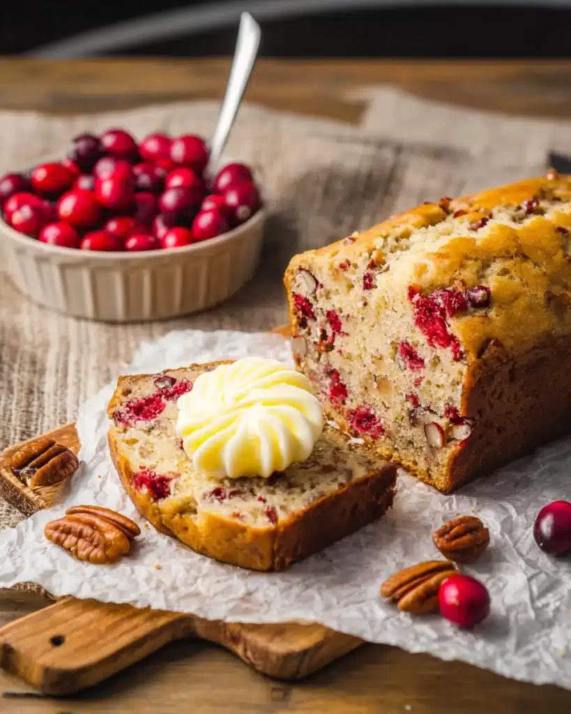 Cranberry Nut Bread – A Festive Holiday Favorite 5 Slice of cranberry nut bread with butter curl and cranberries