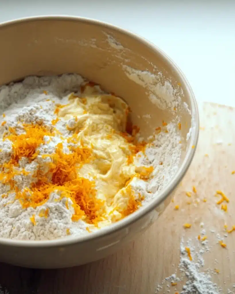 Cranberry Orange Snowball Cookies 4 Flour and fresh orange zest added to butter mixture for snowball cookies