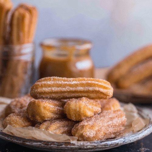 Crispy Air Fryer Churro Bites Recipe 6 Golden crispy air fryer churros coated in cinnamon sugar with caramel dip