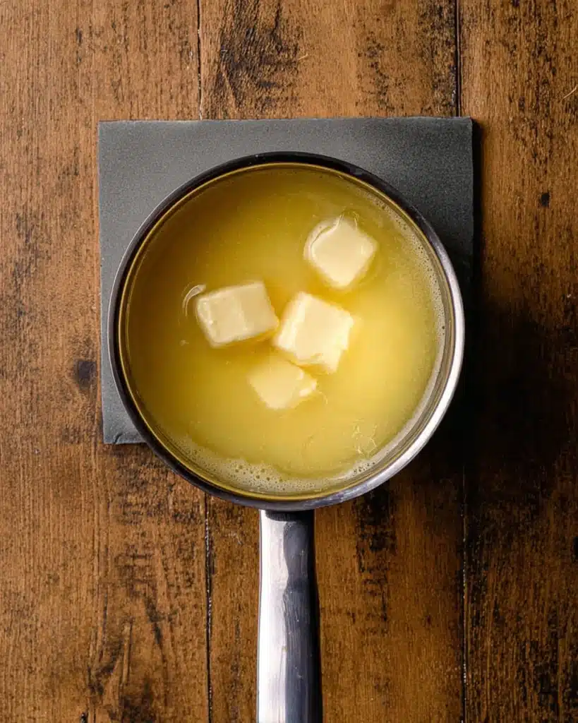 Frosted Pumpkin Bread 2 Butter melting in a saucepan for frosted pumpkin bread recipe