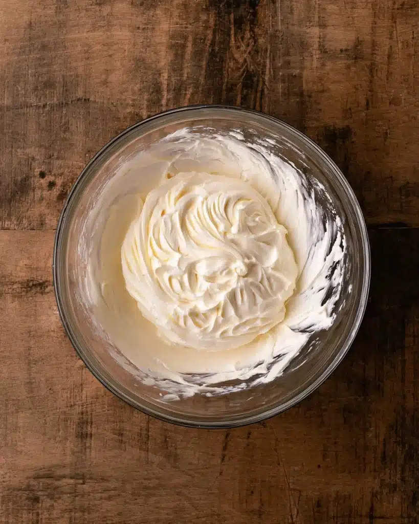 Frosted Pumpkin Bread 11 Whipped cream cheese frosting in a glass bowl