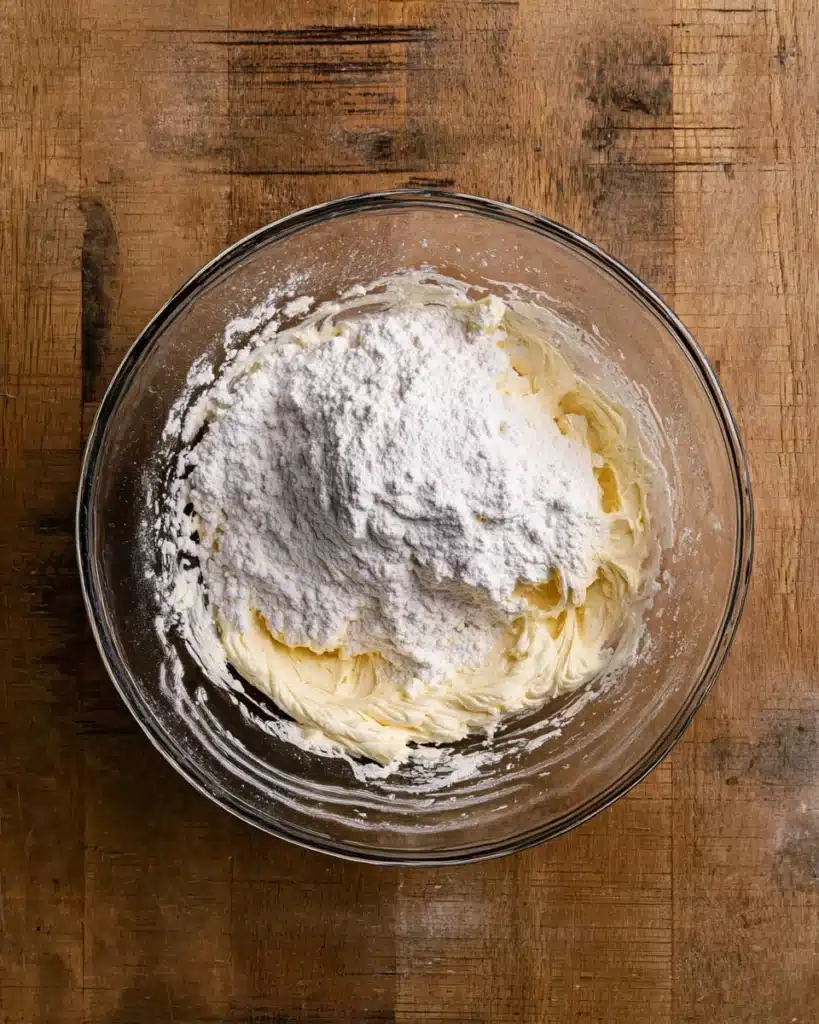 Frosted Pumpkin Bread 10 Cream cheese and butter mixture with powdered sugar in a glass bowl