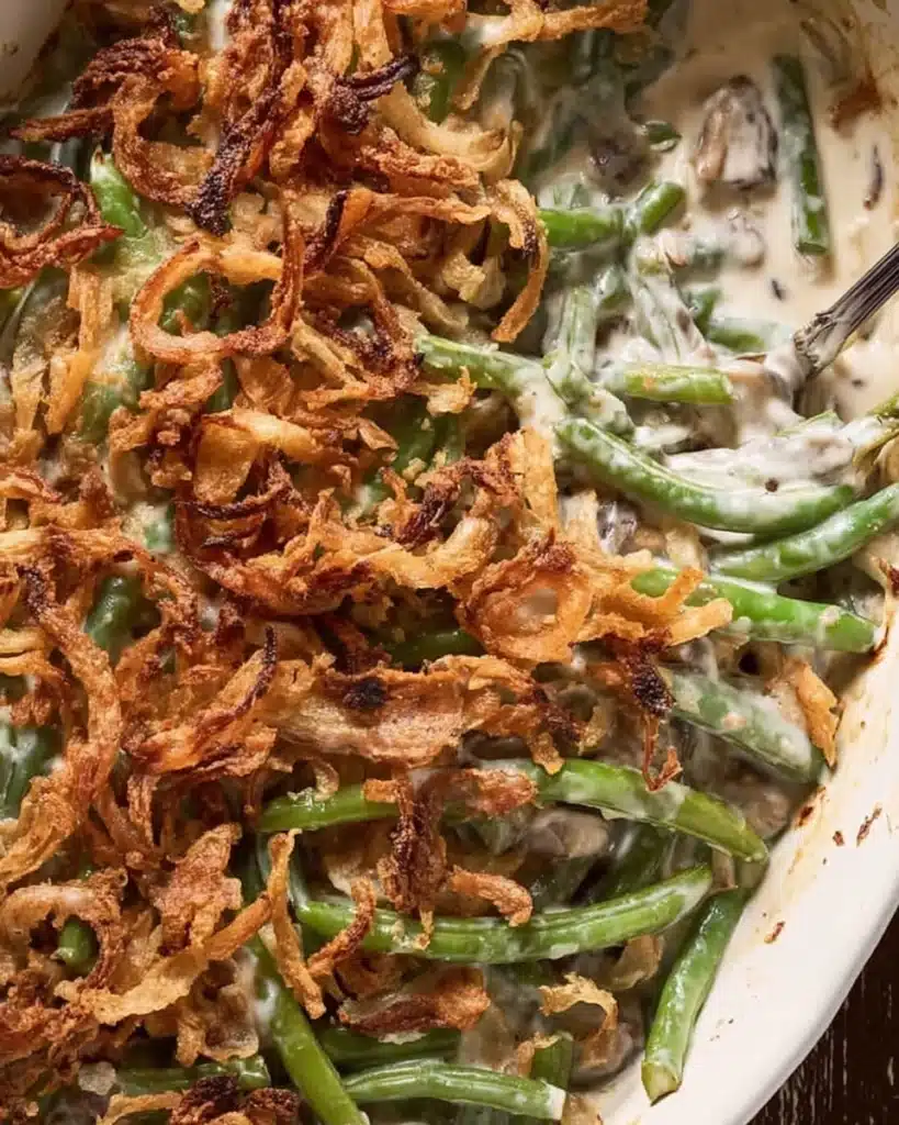 Green Bean Casserole Perfection: The Ultimate Thanksgiving Side Dish 4 Green bean casserole with creamy mushroom sauce and crispy fried onions