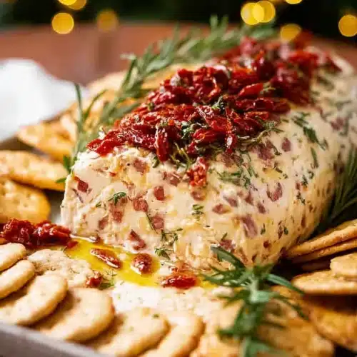 Italian Cheese Log – A Festive Christmas Appetizer 5 Festive Italian cheese log with sun-dried tomatoes and rosemary served with crackers