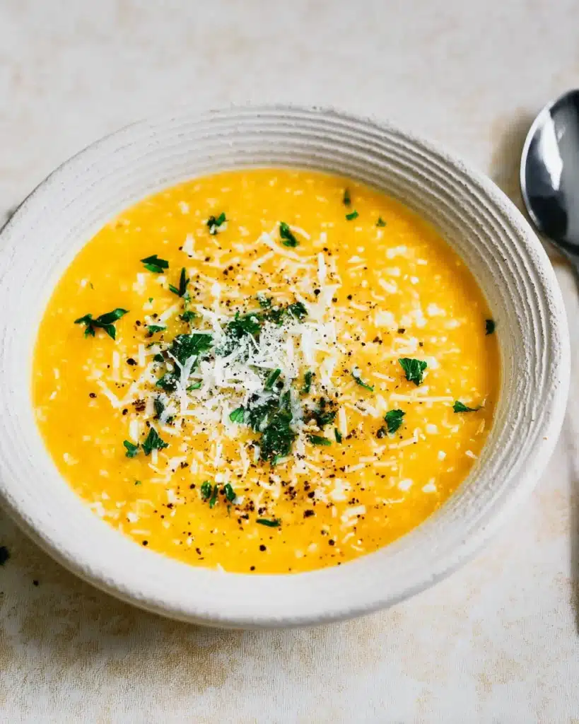 Italian Penicillin Soup Recipe 1 Creamy Italian penicillin soup with pastina, parmesan, and parsley in a white bowl