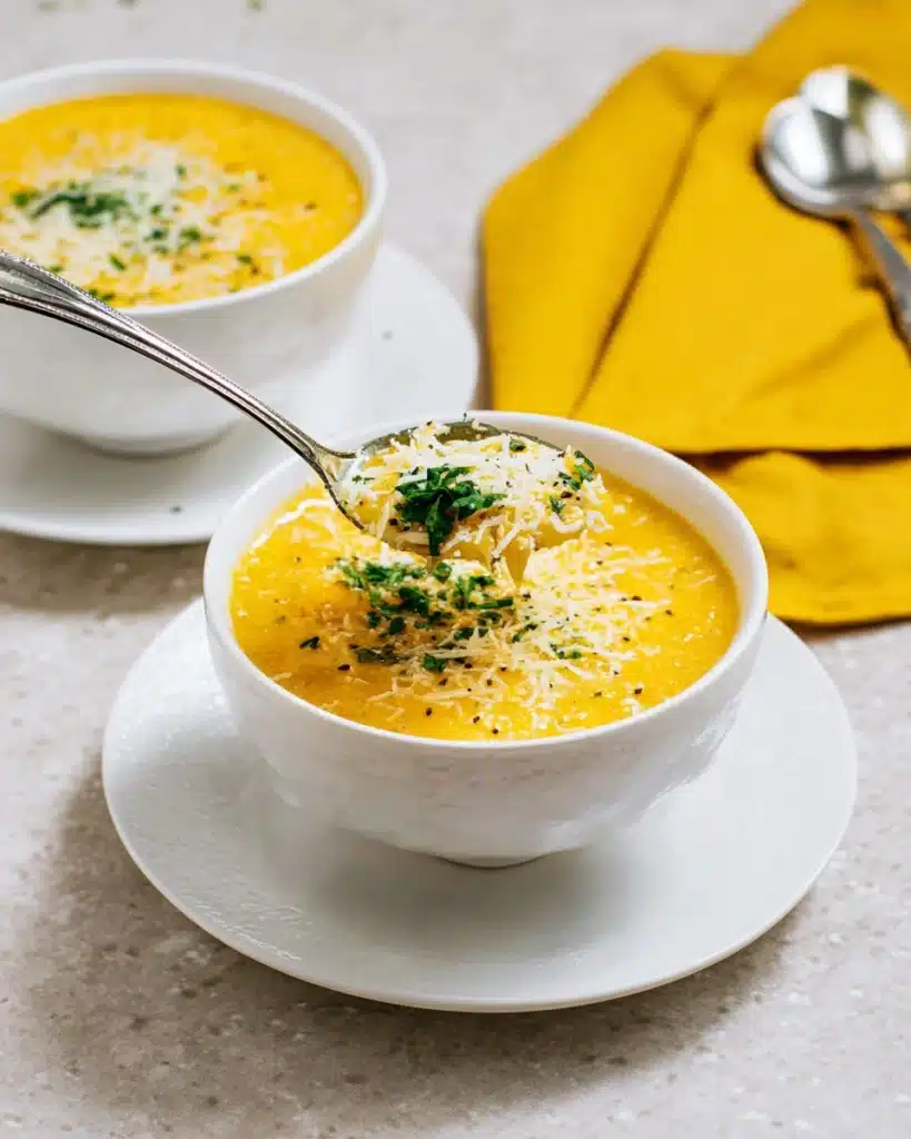 Italian Penicillin Soup Recipe 9 Italian penicillin soup with parmesan and parsley served in white bowls