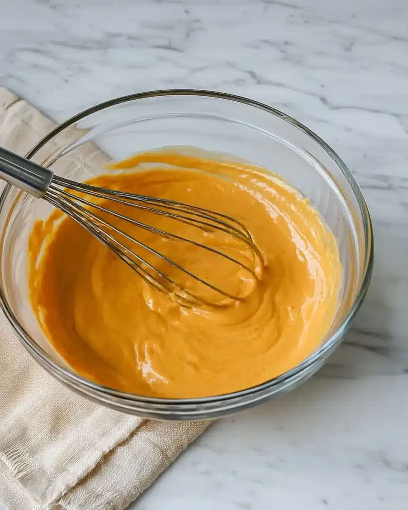 Pumpkin Scones Recipe – Perfect Fall Treat 3 Whisked pumpkin scones batter in a glass bowl