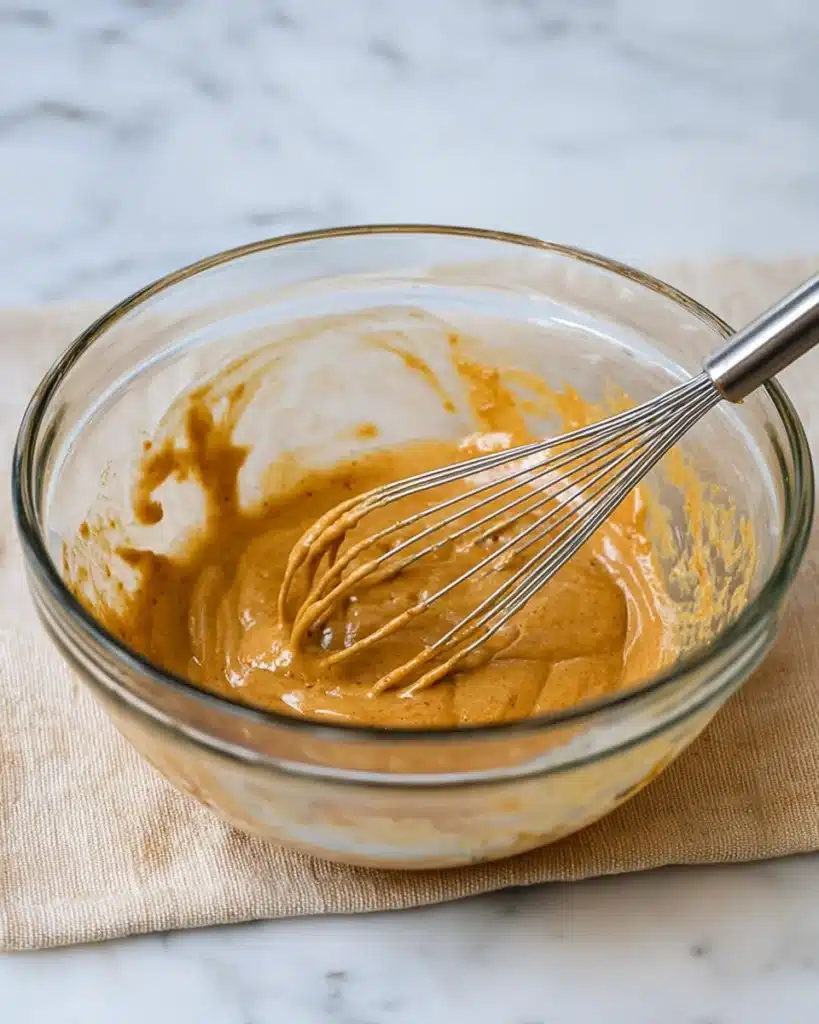 Pumpkin Scones Recipe – Perfect Fall Treat 11 Freshly whisked pumpkin glaze in glass bowl with whisk