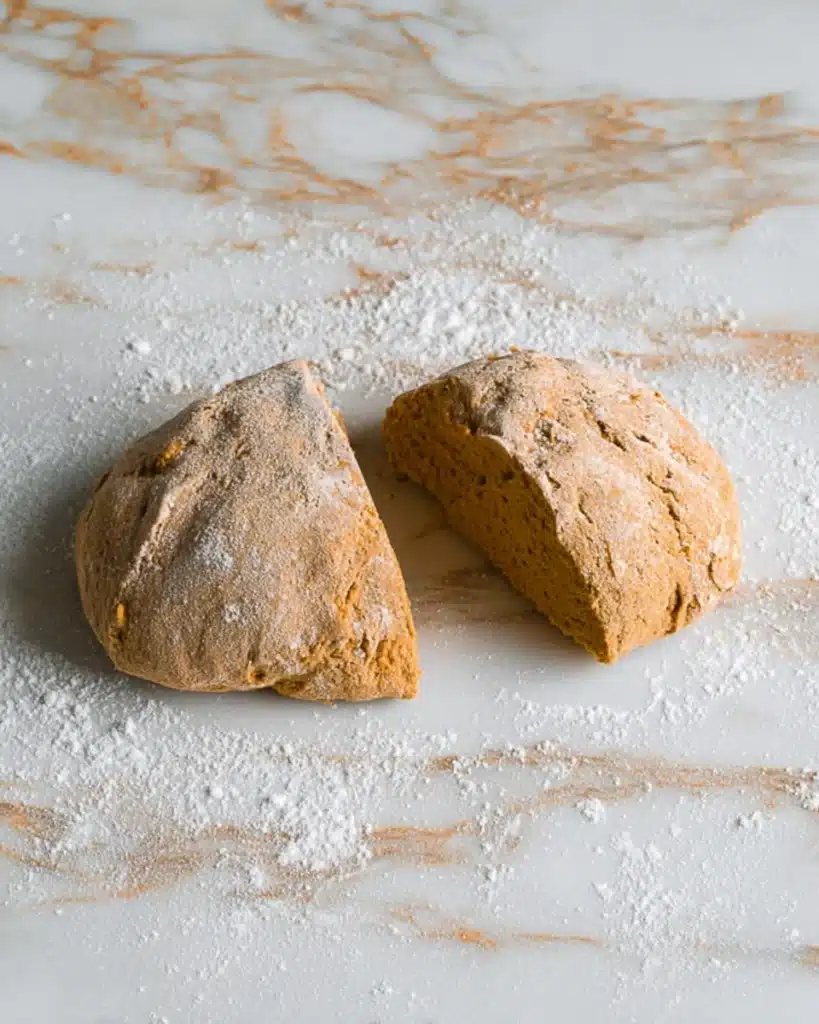 Pumpkin Scones Recipe – Perfect Fall Treat 6 Pumpkin scone dough shaped into disc and cut in half