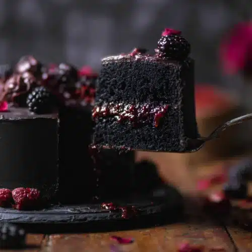 Spooky Black Velvet Halloween Cake 10 Black velvet Halloween cake with chocolate skulls, blackberry filling, and gothic decorations