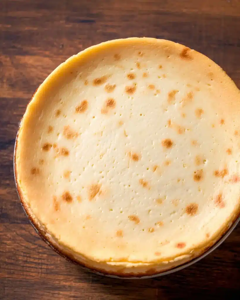 Freshly baked sugar cookie cheesecake with golden top