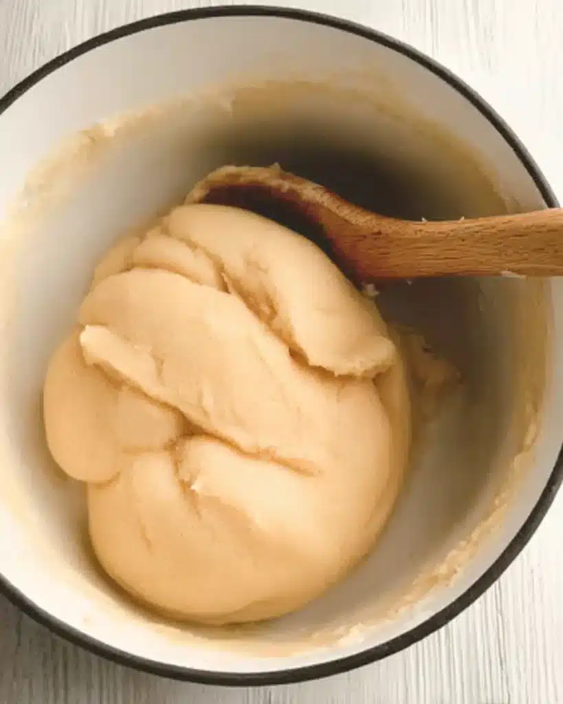 Sweet Air Fryer Churro Bites Recipe 5 Smooth churro dough in a pot for Sweet Air Fryer Churro Bites Recipe