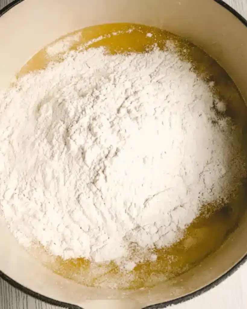 Sweet Air Fryer Churro Bites Recipe 4 Flour added to butter and sugar mixture for Sweet Air Fryer Churro Bites Recipe