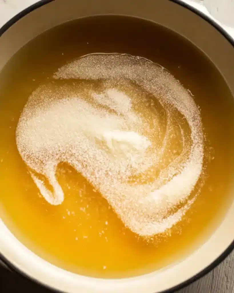 Sweet Air Fryer Churro Bites Recipe 3 Butter, sugar, and water melting in a pot for Sweet Air Fryer Churro Bites Recipe