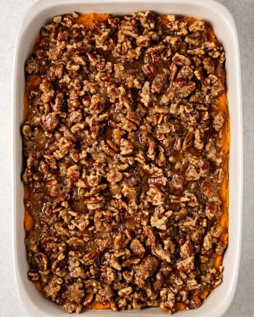 Sweet Potato Casserole with Marshmallows 6 Sweet potato casserole topped with crunchy pecan crumble
