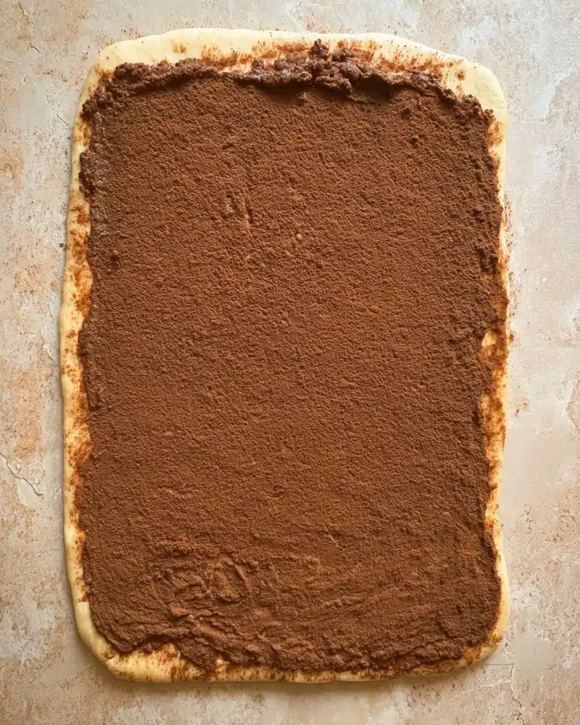 The Best Cinnamon Rolls EVER (Halloween Edition) 7 Cinnamon roll dough spread with cinnamon sugar filling