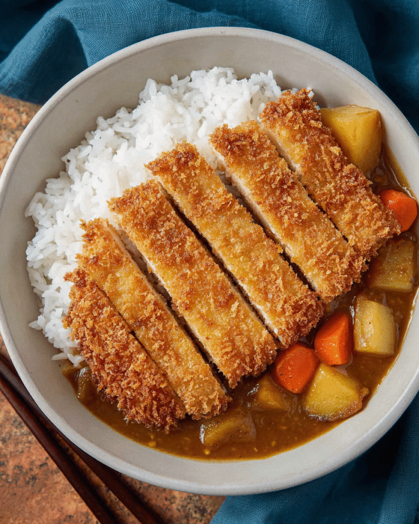 Crispy and Flavorful Tofu Katsu Recipe (Dinner Favorite) 1 Crispy tofu katsu with rice and Japanese curry in a bowl