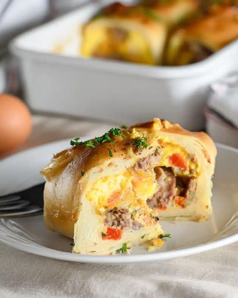 Breakfast Rolls 11 Sliced breakfast roll with eggs, sausage, and cheese filling