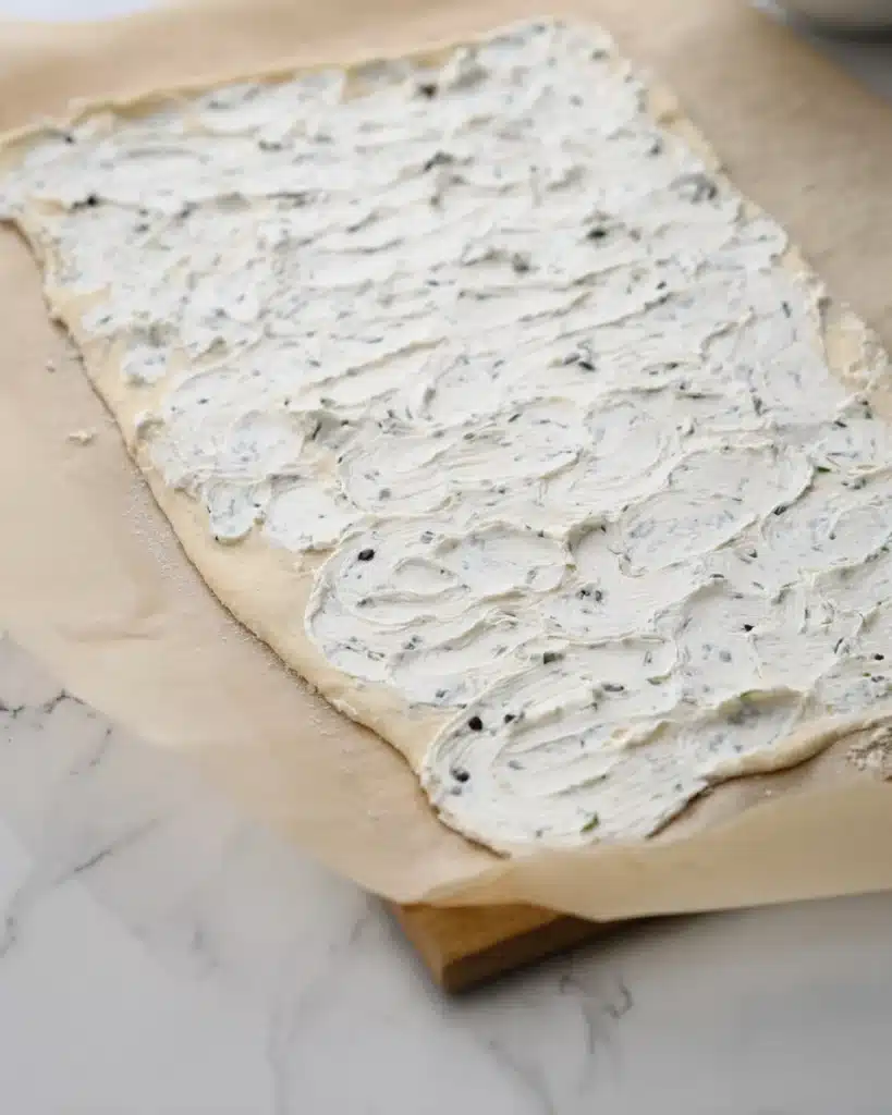 Breakfast Rolls 4 Crescent dough sheet spread with chive cream cheese