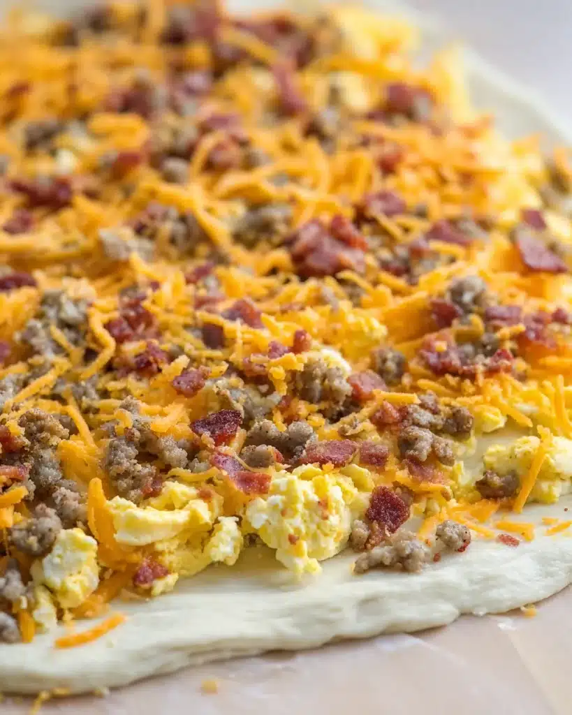 Breakfast Rolls 6 Breakfast roll dough layered with eggs, sausage, bacon, and cheese