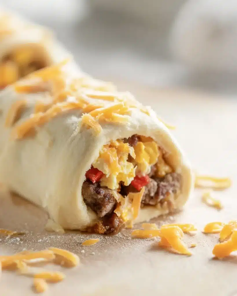 Breakfast Rolls 8 Unbaked breakfast roll log filled with eggs, sausage, and cheese