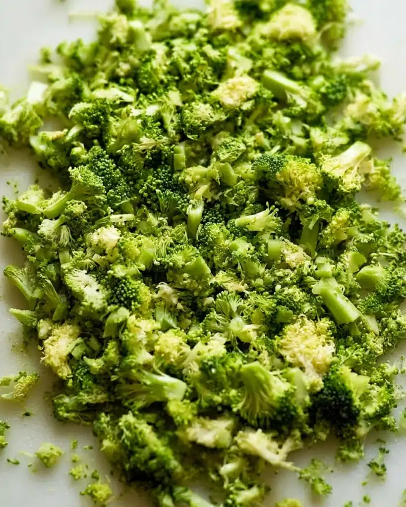Broccoli Pearl Crunch Salad 2 Finely chopped broccoli for Broccoli Pearl Crunch Salad on white board