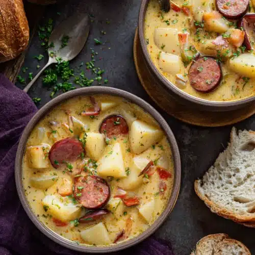 Cajun Potato Soup 8 Cajun potato soup with sausage and potatoes in creamy golden broth