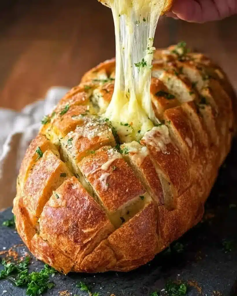 Cheese and Garlic Crack Bread (Pull Apart Bread) Recipe for Thanksgiving 1 Pull apart cheese and garlic crack bread with melted cheese and crispy crust