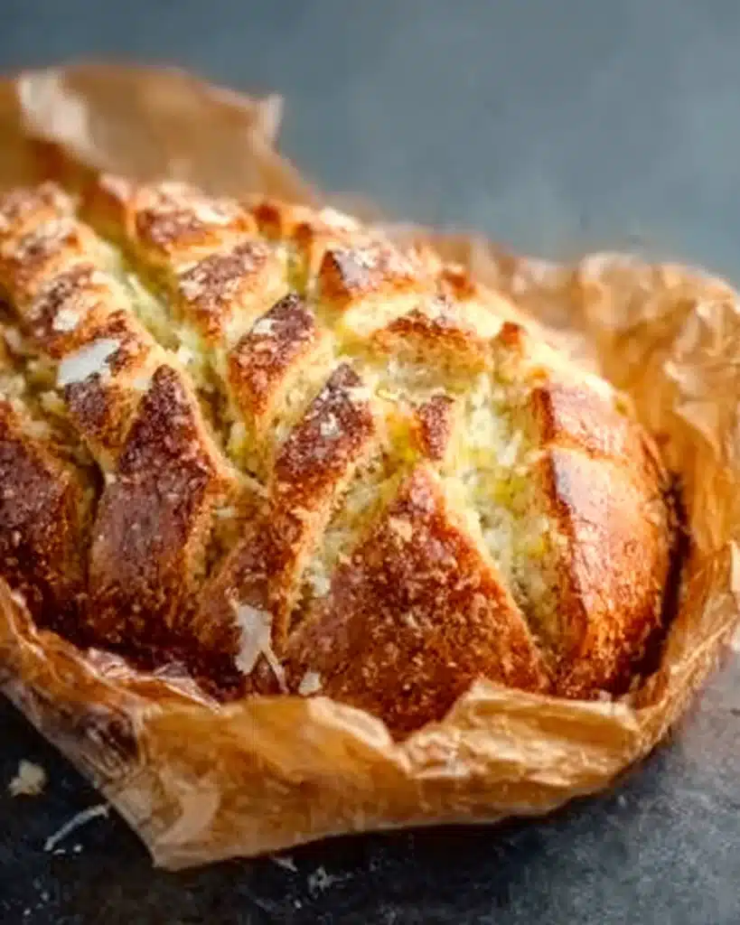 Cheese and Garlic Crack Bread (Pull Apart Bread) Recipe for Thanksgiving 4 Cheese and garlic crack bread loaf baked in foil with golden crust