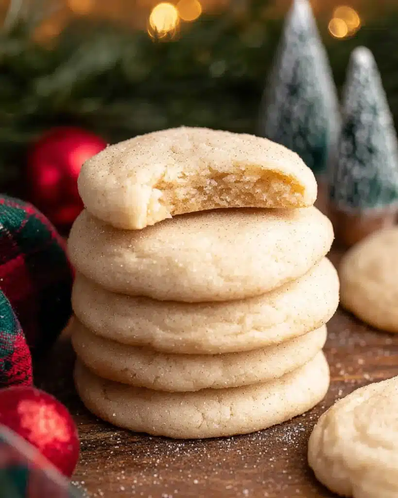Chewy Sugar Cookies 8 Stack of chewy sugar cookies with a bite showing soft interior