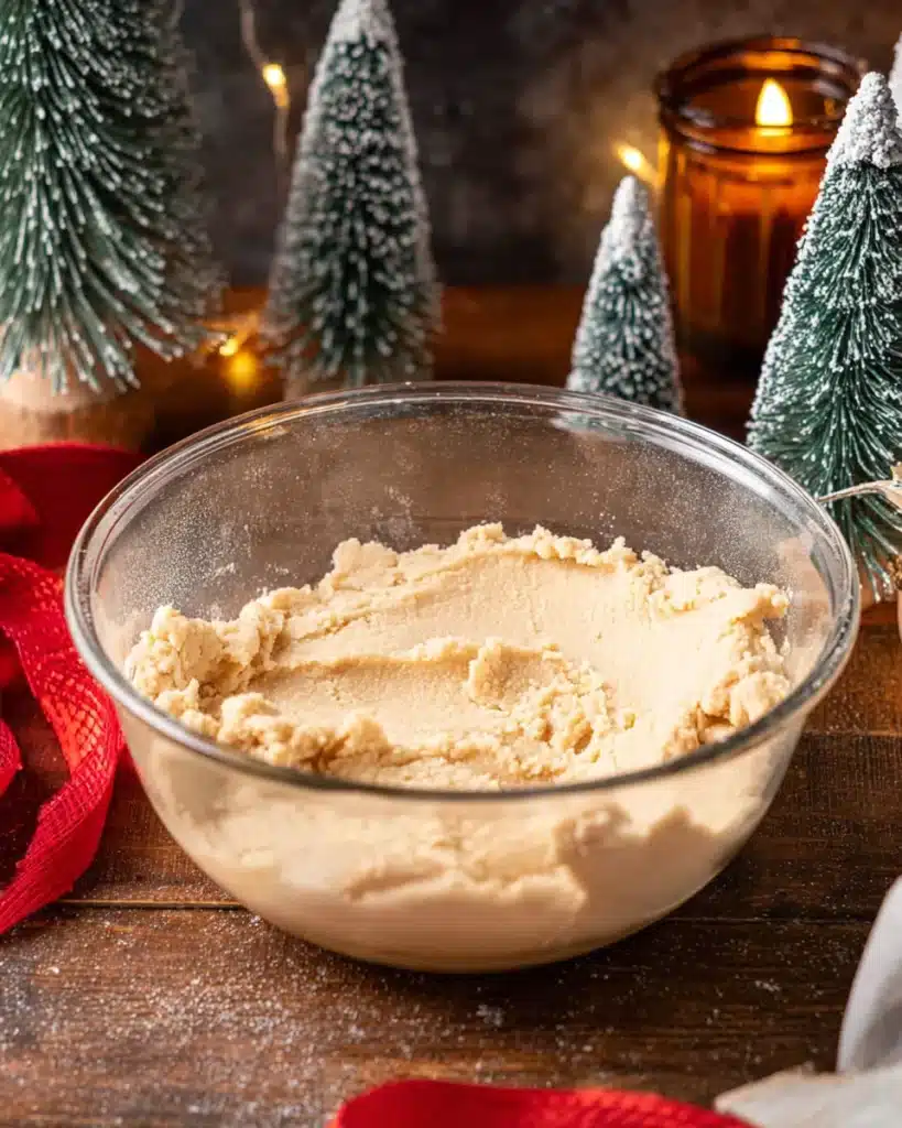 Chewy Sugar Cookies 4 Sugar cookie dough in a glass bowl ready for shaping