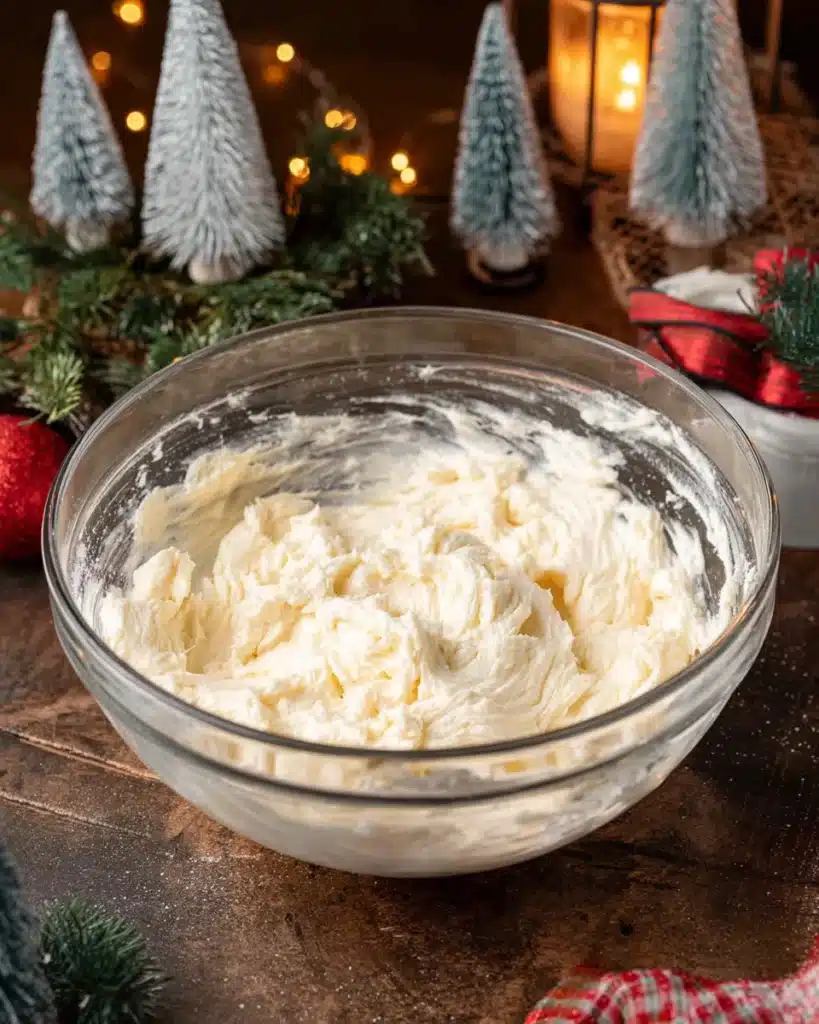 Chewy Sugar Cookies 3 Creamed butter and sugar in a glass bowl for chewy sugar cookies