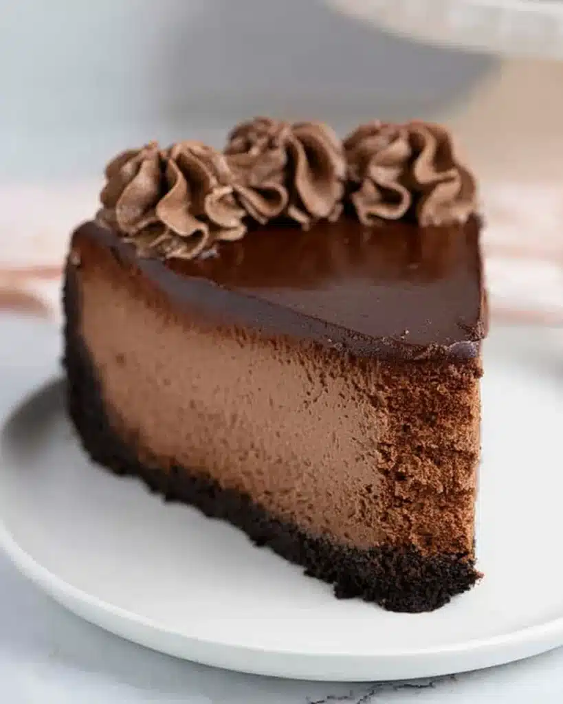 Chocolate Cheesecake 6 Slice of rich chocolate cheesecake with ganache and whipped cream