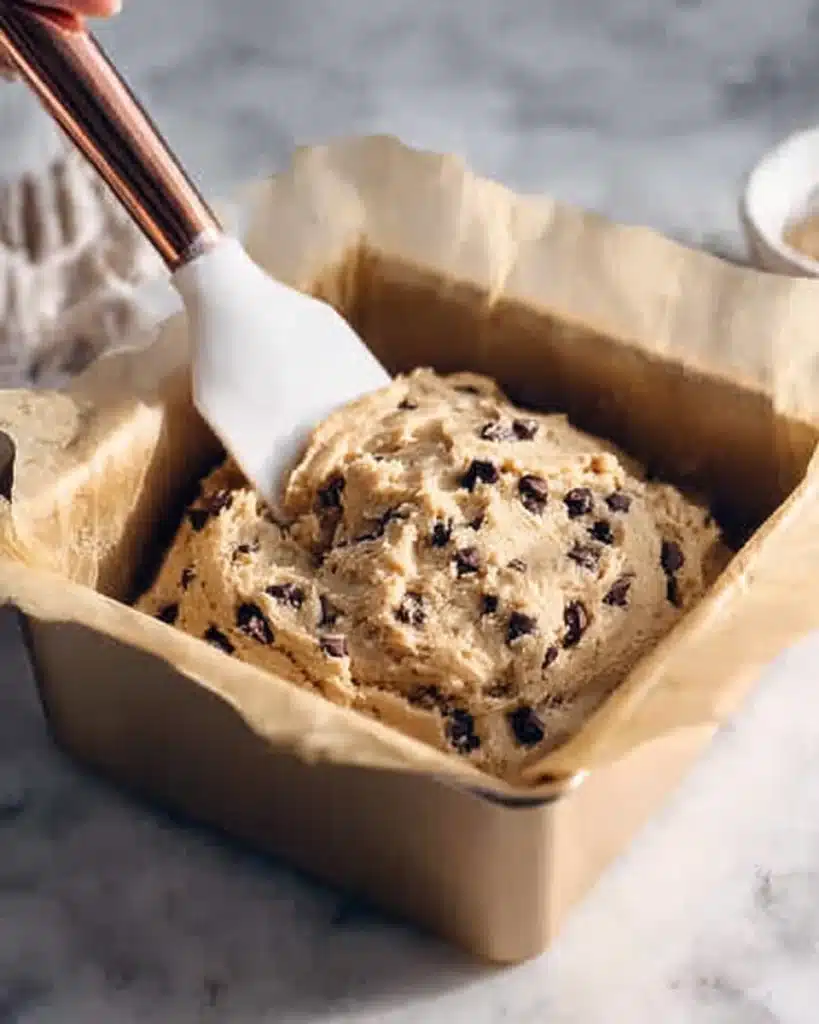 Chocolate Chip Cookie Bars – Soft, Chewy, and Totally Irresistible 3 Spreading chocolate chip cookie dough in a parchment-lined baking pan