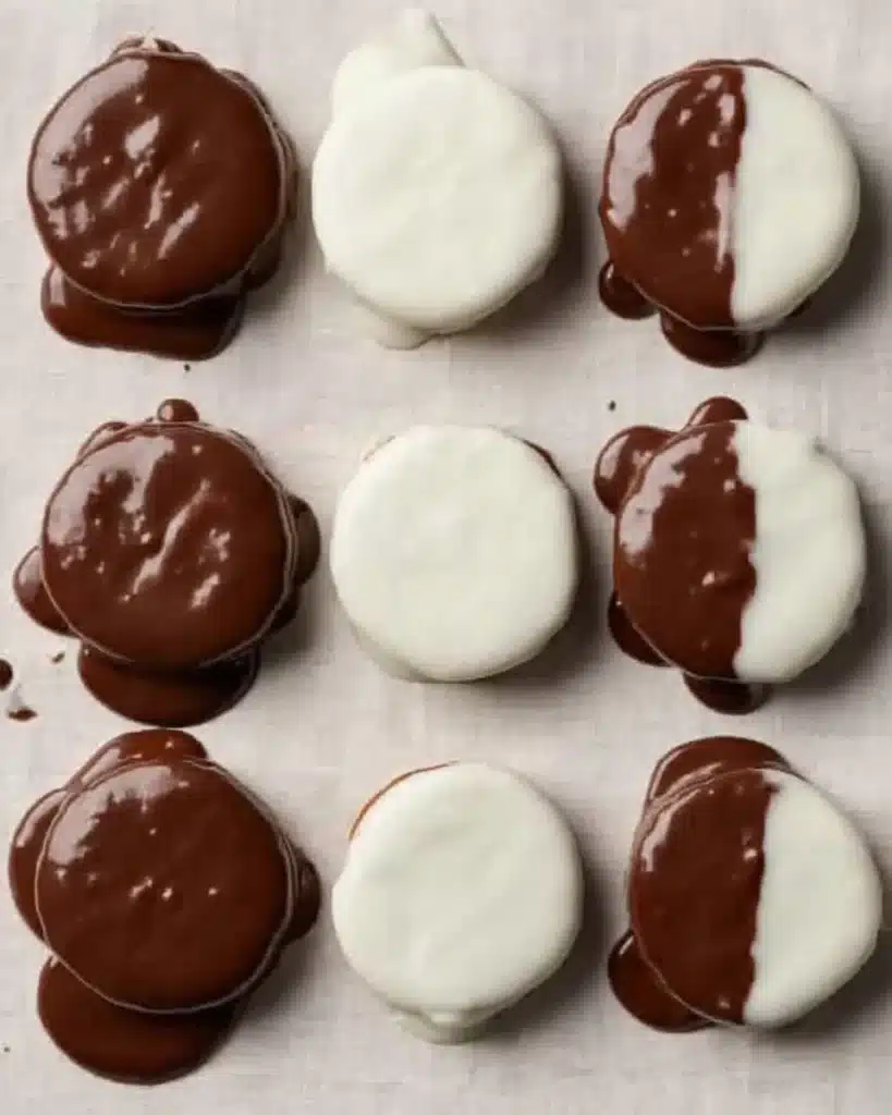 Chocolate Covered Oreos: Easy No-Bake Christmas Treats 4 Freshly dipped Oreos coated in white and dark chocolate