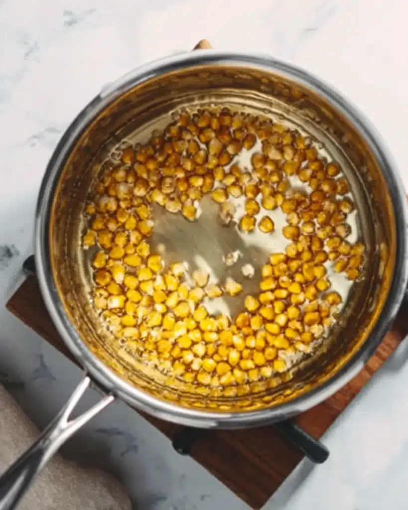 Christmas Popcorn Candy 2 Heating popcorn kernels in oil for Christmas Popcorn Candy