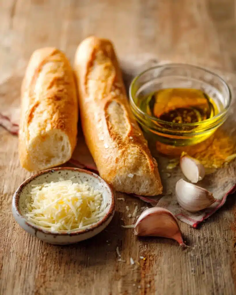 Classic Bruschetta Recipe (Easy Italian Appetizer) 4 Baguette, olive oil, garlic, and parmesan cheese for bruschetta toasts