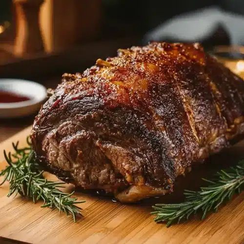 Classic Christmas Prime Rib 5 Classic Christmas prime rib roast on cutting board with rosemary