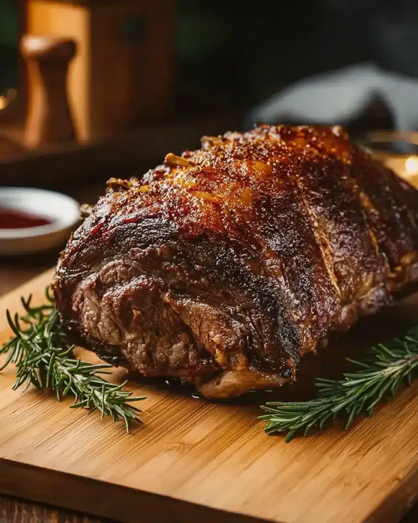Classic Christmas Prime Rib 1 Classic Christmas prime rib roast on cutting board with rosemary