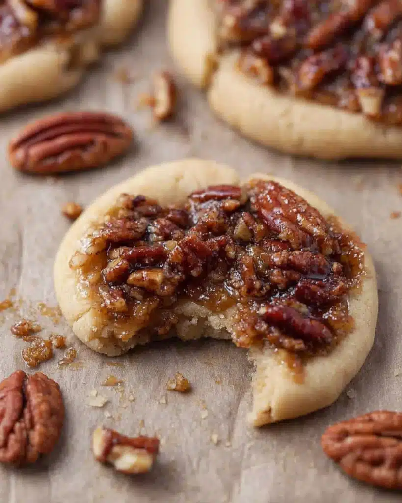 Crumbl Pecan Pie Cookie Recipe 6 Crumbl pecan pie cookie with gooey pecan filling and bite taken out