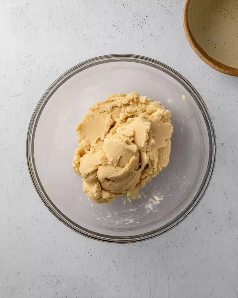 Crumbl Pecan Pie Cookie Recipe 2 Crumbl pecan pie cookie dough in glass bowl ready to bake