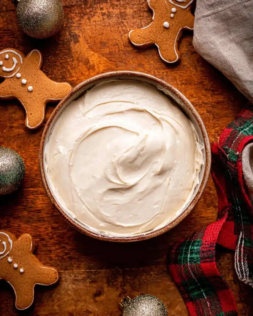 Gingerbread Cheesecake Cookies 2 Bowl of creamy cheesecake filling for gingerbread cookies