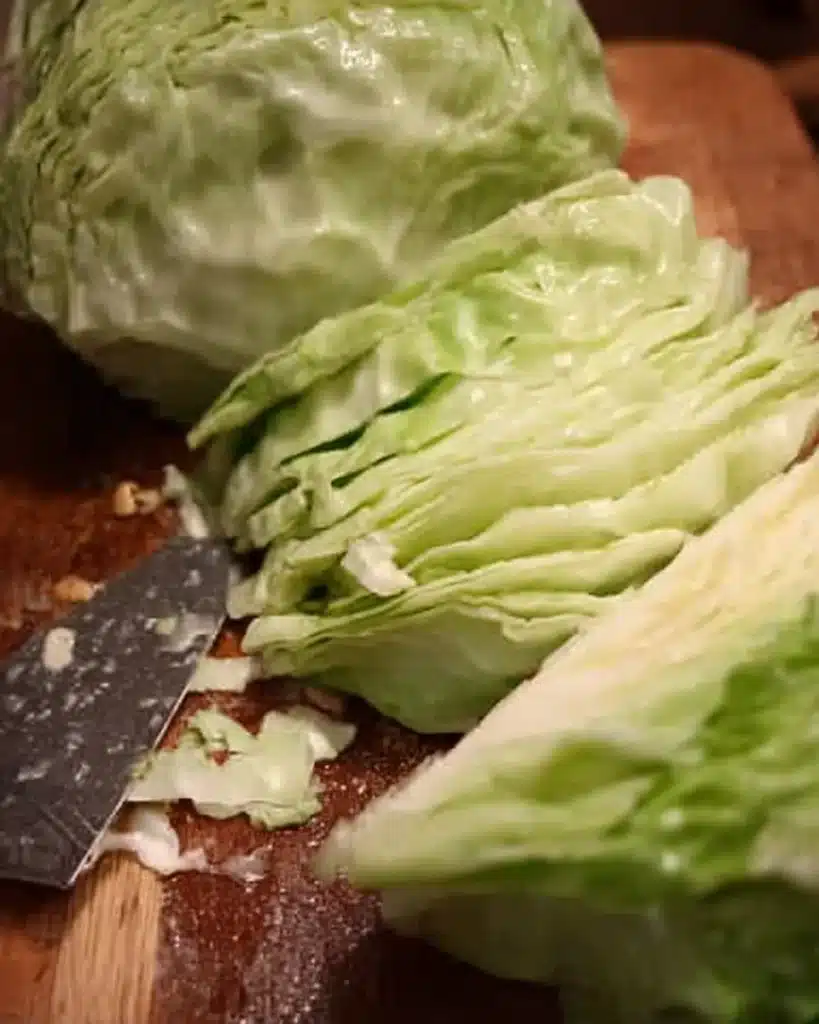 Golumpki Soup (Stuffed Cabbage Soup) – A Hearty Polish Classic Made Easy 2 Chopped cabbage for Golumpki Soup on prep surface