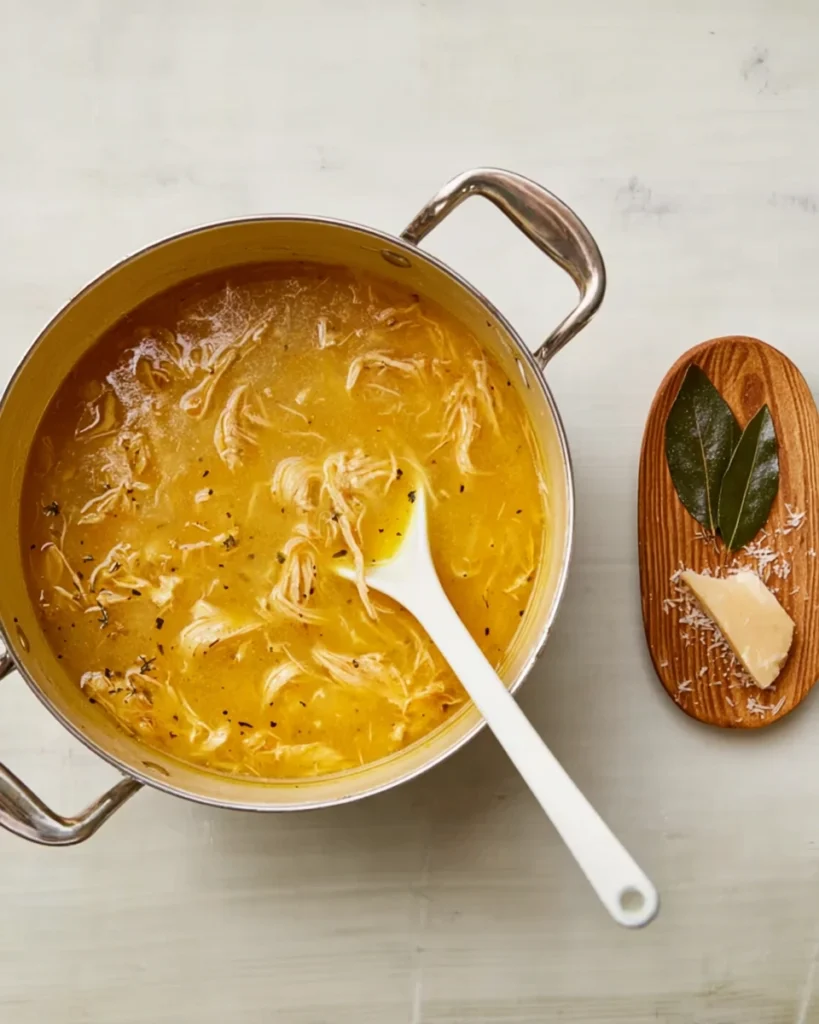 Italian Penicillin Soup Recipe Overview 3 Pot of creamy Italian Penicillin Soup with Parmesan rind and herbs