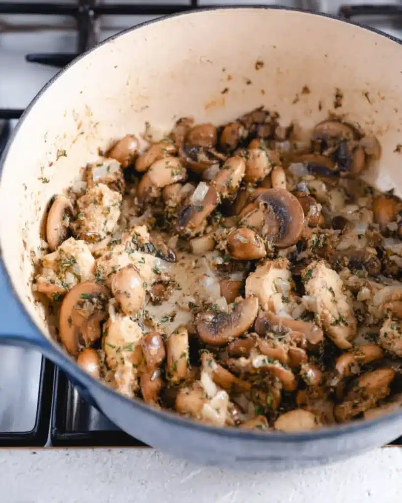 Mushroom Bisque 3 Sautéed mushrooms, onions, and herbs in a Dutch oven for bisque